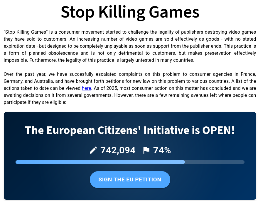 Screenshot of European Citizens' Initiate with 742,094 supporters.